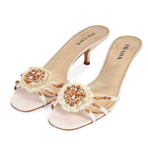 prada flower embellished leather slide sandals|prada slide sandals kitten heel.